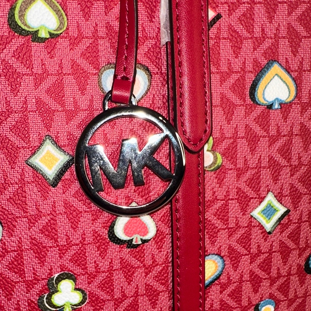Michael Kors Red‎ Tote with Heart and Diamond Accents - Picture 3 of 9